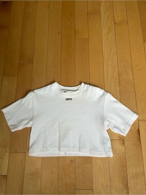 Off-White White Cropped Short Sleeve Tee